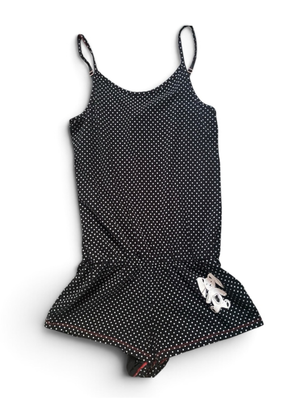 Black Polka Dot One-Piece Romper PJ size Small